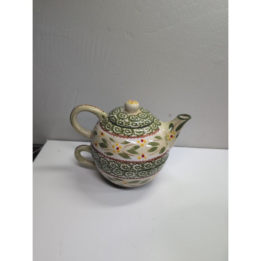 Temptations Stacking Teapot Cup Tea For 1 One Old World Green